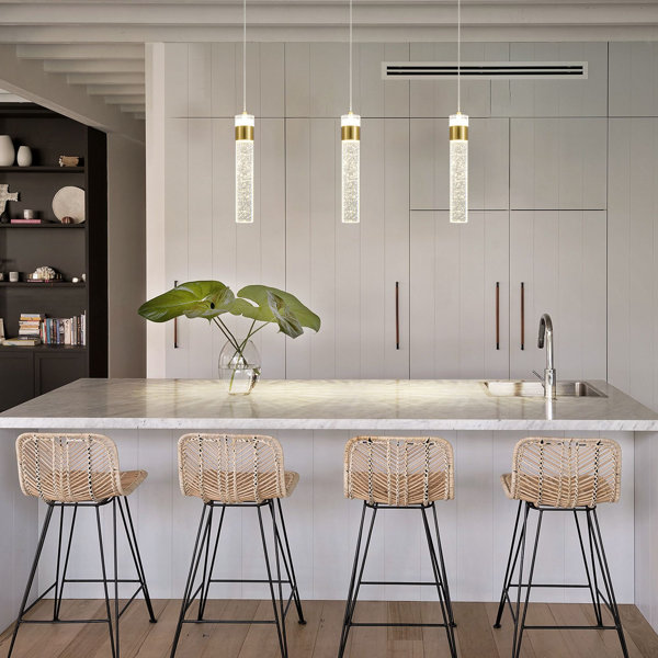 Everly Quinn 1 Light Kitchen Island Crystal LED Cylinder Pendant